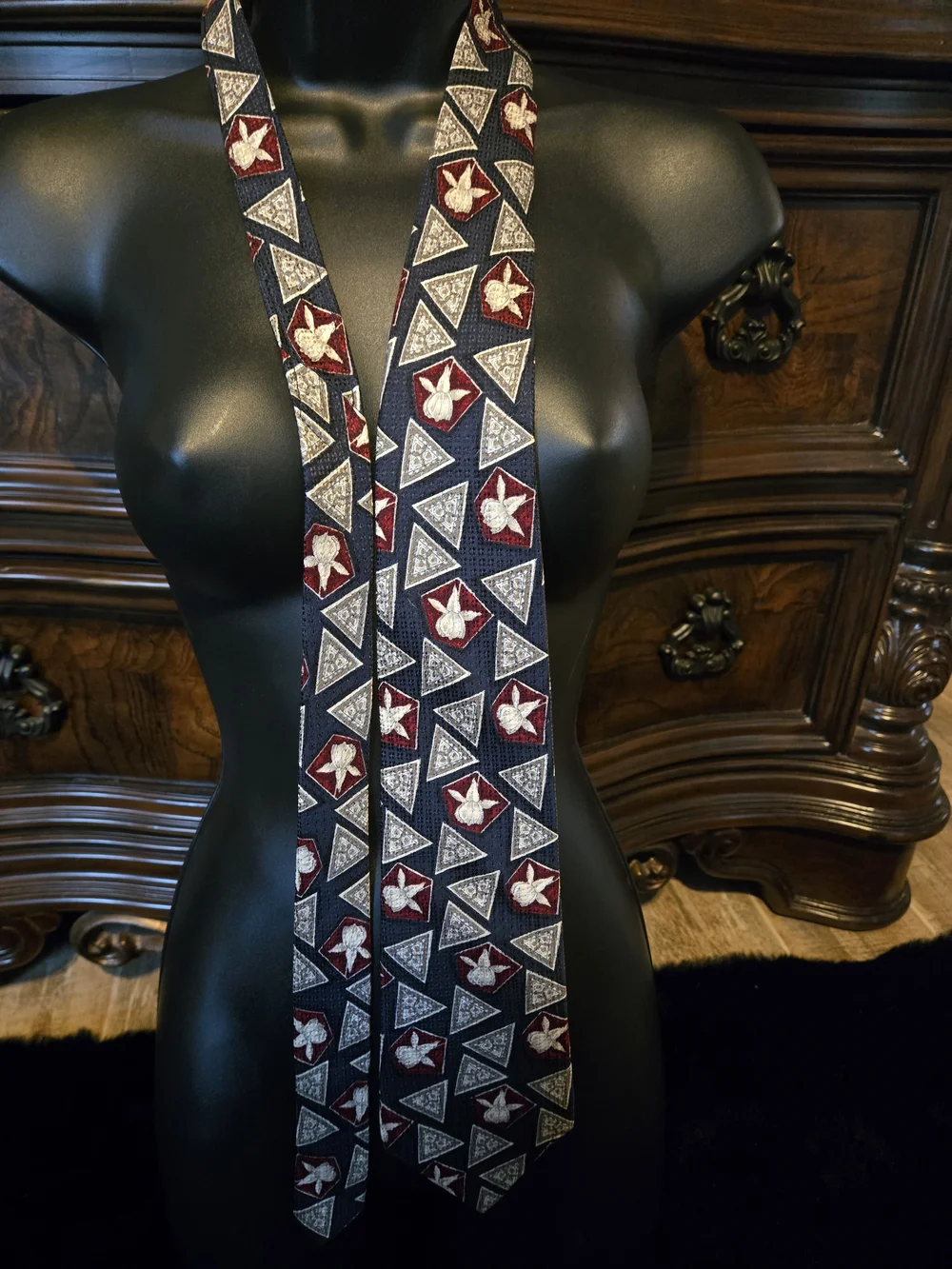 Countess Mara 100% Silk Tie Navy Burgundy Gold Geometric Floral 57